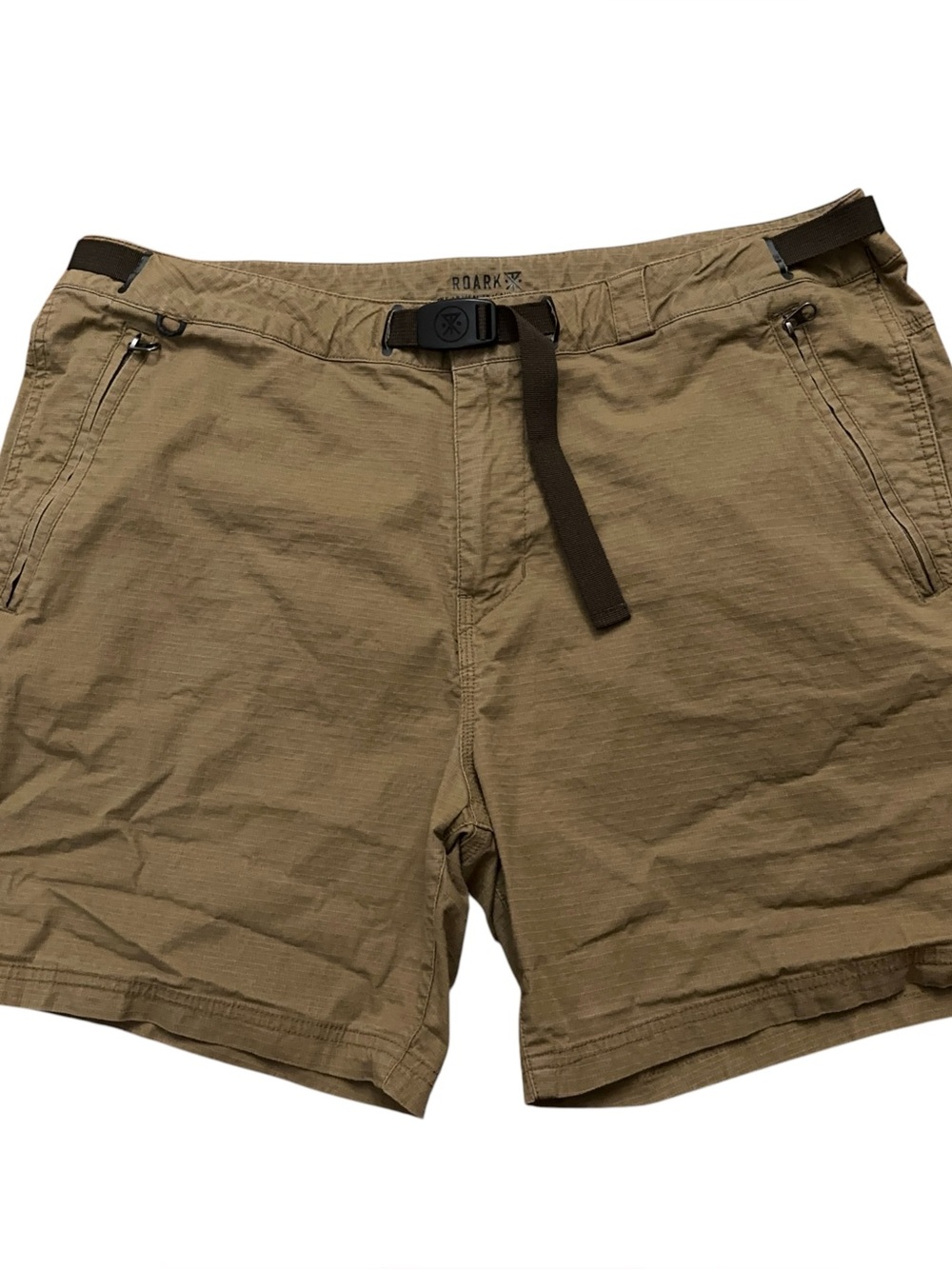 Roark Campover Shorts Mens 38 Hiking Outdoor Belted Ripstop Zip Pocket Brown
